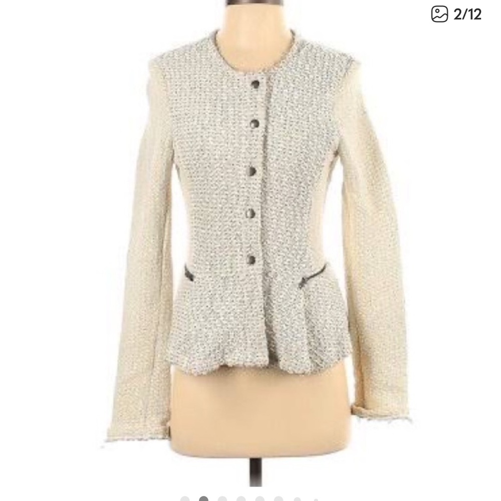 HP Anthropologie Cartoonier Peplum Snap Sweater Coat White/Ivory Size Large - Picture 2 of 7